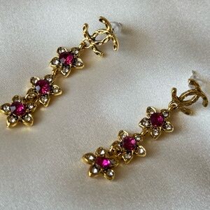 Floral Gold and Pink Drop Earrings